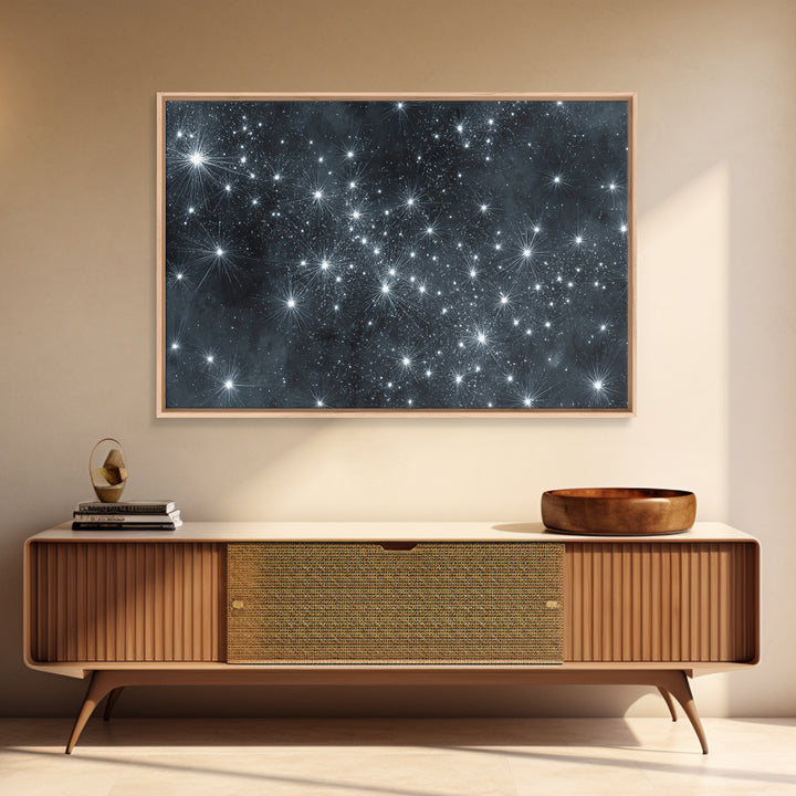 Monochrome Silver Starry Night Wall Art, Black White Space Abstract Art Print, Modern Wall Decor, Moody Bedroom Art Poster