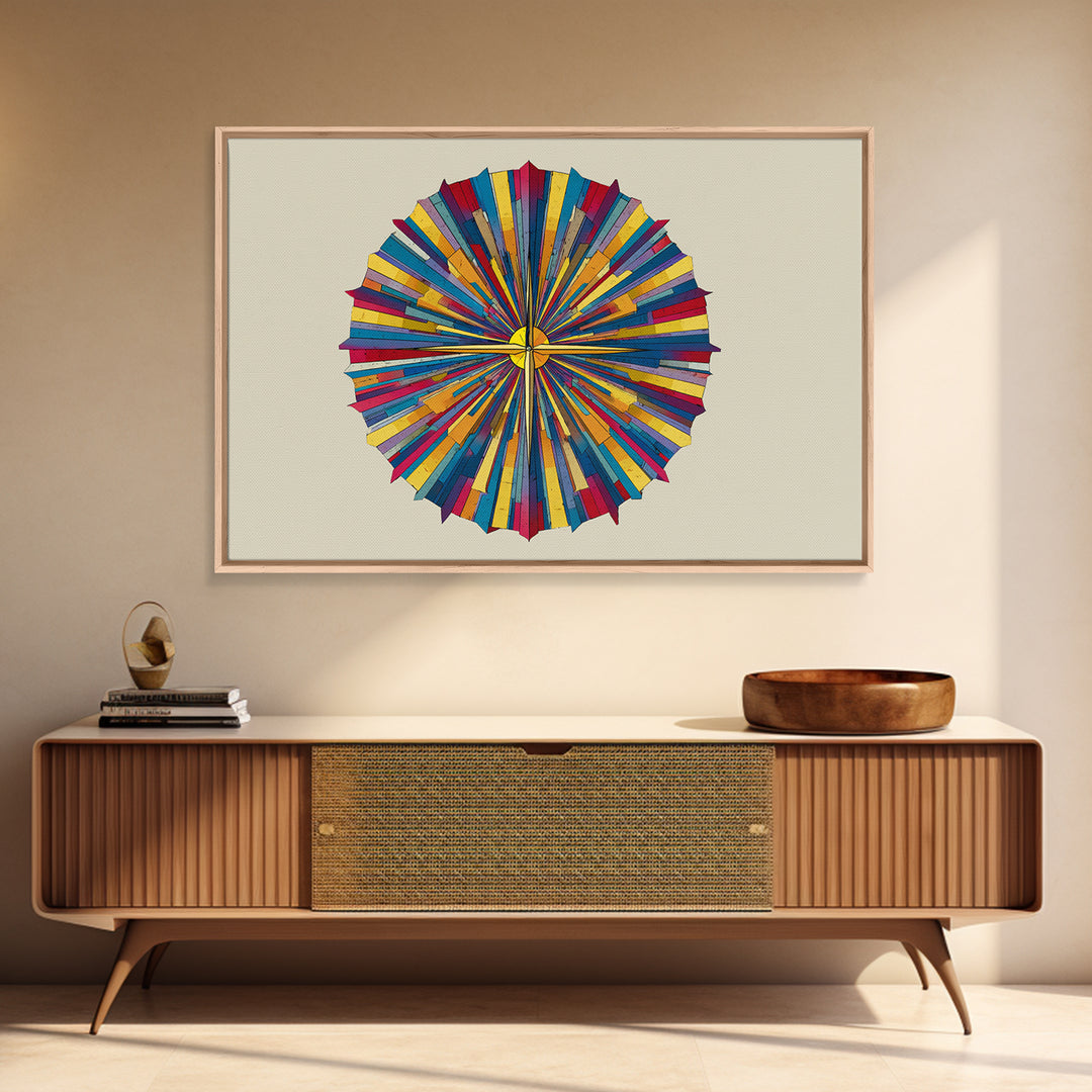 Colorful Radial Circle Burst Canvas Print, Midcentury Modern Abstract Art, Geometric Wall Art, Retro MCM Home Decor Poster