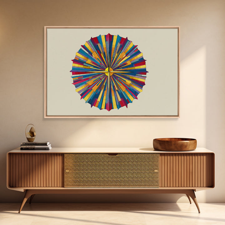 Colorful Radial Circle Burst Canvas Print, Midcentury Modern Abstract Art, Geometric Wall Art, Retro MCM Home Decor Poster