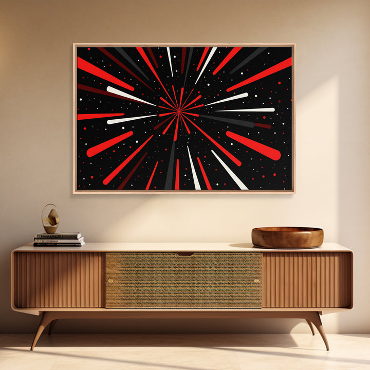 Red Warp Speed Starburst Canvas Print, Sci Fi Wall Art, Retro Wall Decor, Modern Abstract Art, Black Space Poster Gift For Him