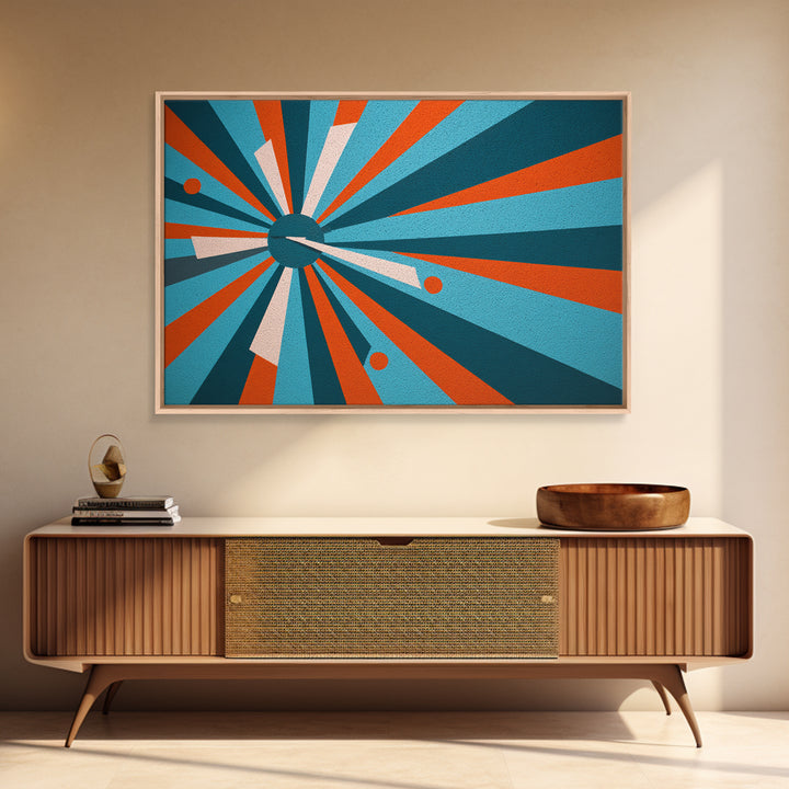 Teal Orange Atomic Burst Wall Art, Midcentury Modern Decor, Geometric Canvas Print, Retro Abstract Poster, MCM Home Decor Gift
