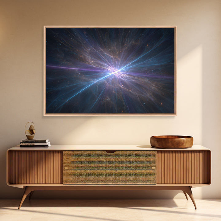 Luminous Nebula Light Burst Wall Art, Space Abstract Art, Framed Canvas Print, Modern Wall Art, Blue Cosmic Decor Poster Gift