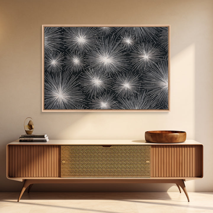 Black White Firework Starbursts Wall Art, Minimalist Canvas Print, Geometric Wall Art, Modern Abstract Art, Bold Decor Poster