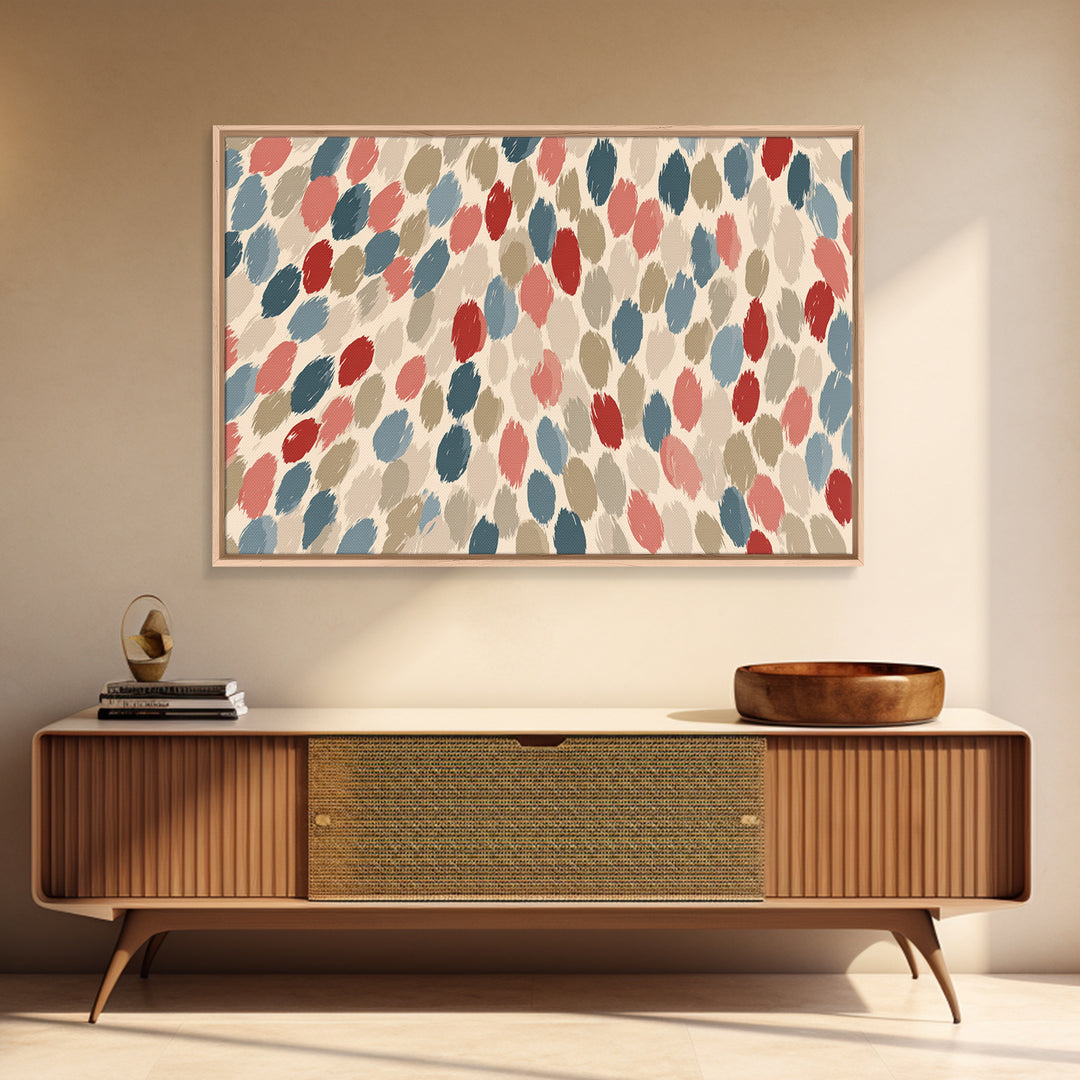 Salmon Blue Brushstroke Dot Wall Art, Midcentury Modern Abstract Art Print, Boho Retro Decor, Neutral Living Room Decor, Bedroom Decor