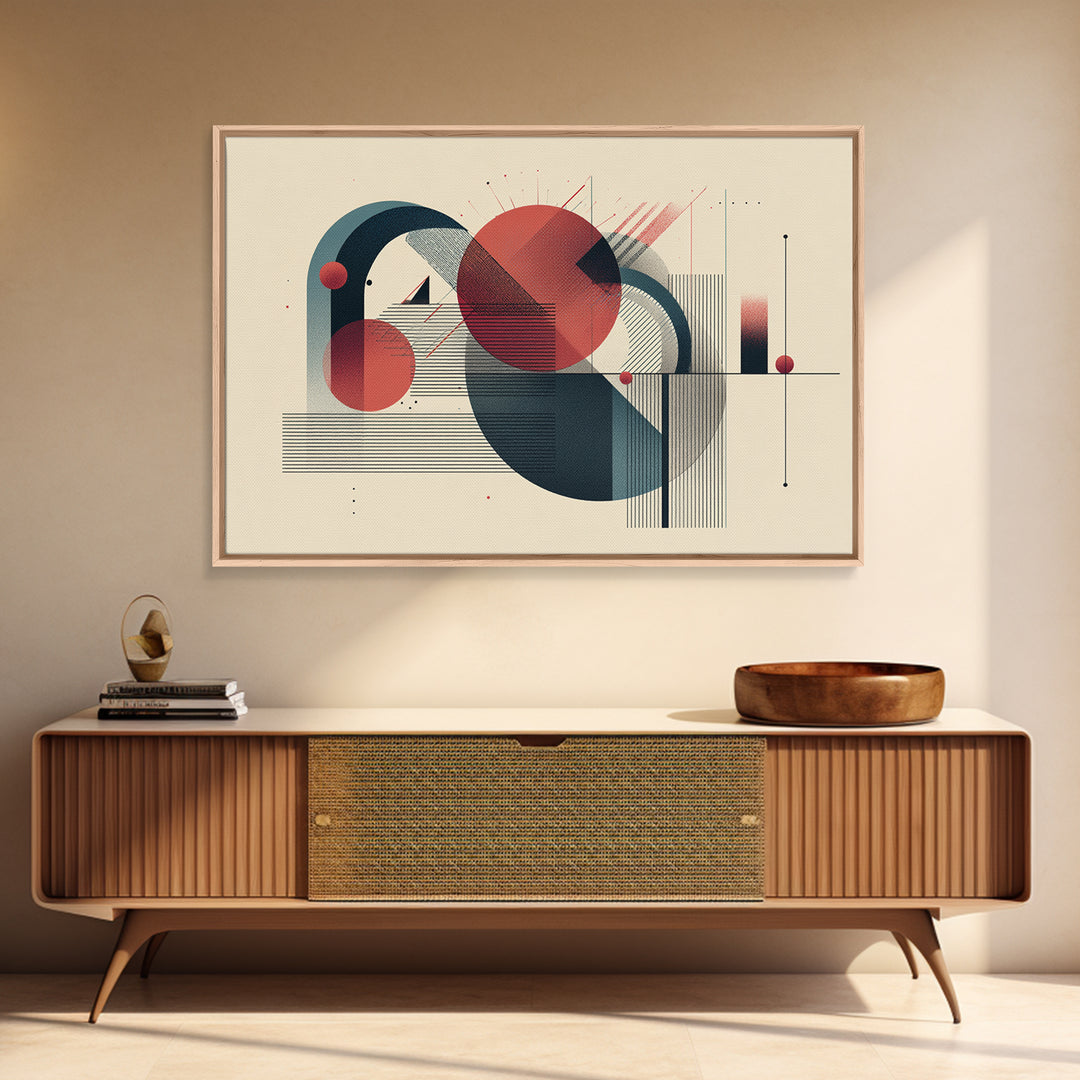 Red Teal Bauhaus Geometry Wall Art, Midcentury Modern Abstract Art Print, Geometric MCM Wall Decor, Office Decor, Modern Home Decor