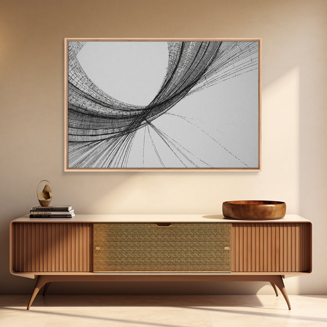 Black Fine Line Curve Wall Art, Minimalist Abstract Art Print, Monochrome Modern Wall Decor, Office Decor, Large Prints, Home Decor