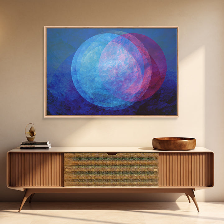 Blue Magenta Overlapping Moons Canvas Print, Abstract Space Wall Decor, Modern Geometric Art, Moody Bedroom Poster, Blue Wall Art