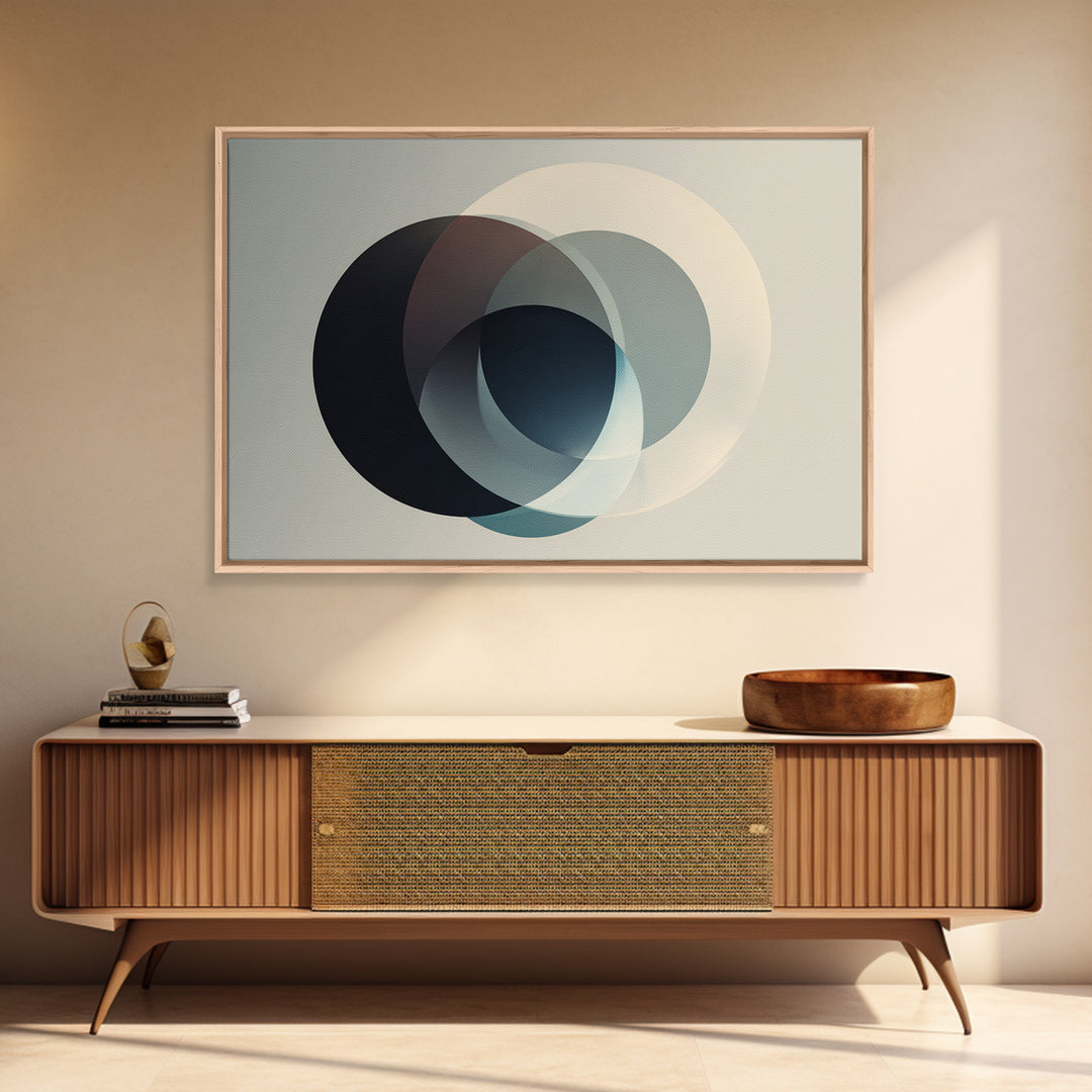 Neutral Overlapping Circle Framed Canvas Print, Minimalist Abstract Wall Decor, Modern Geometric Art, Beige Black Home Poster