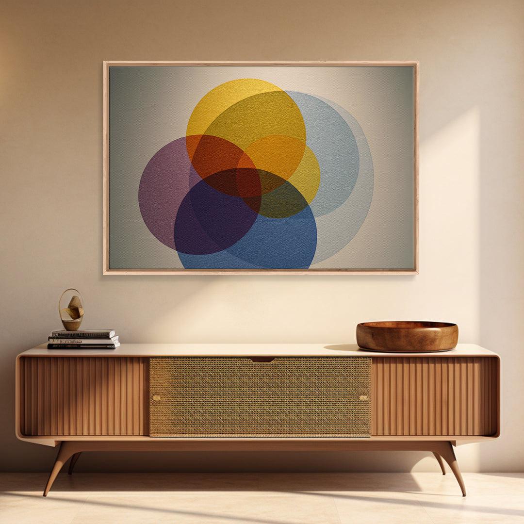 Layered Mustard Burgundy And Navy Circles Wall Art, Midcentury Modern Geometric Abstract MCM Living Room Decor Print And Poster