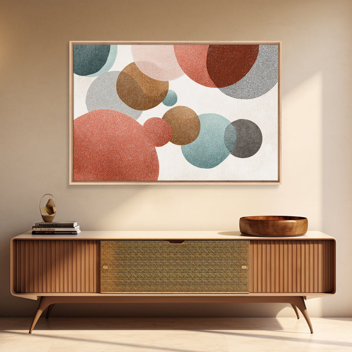 Overlapping Muted Circles In Coral Teal Brown, Canvas Print, Mid Century Modern Wall Art, Abstract Geometric Decor Poster
