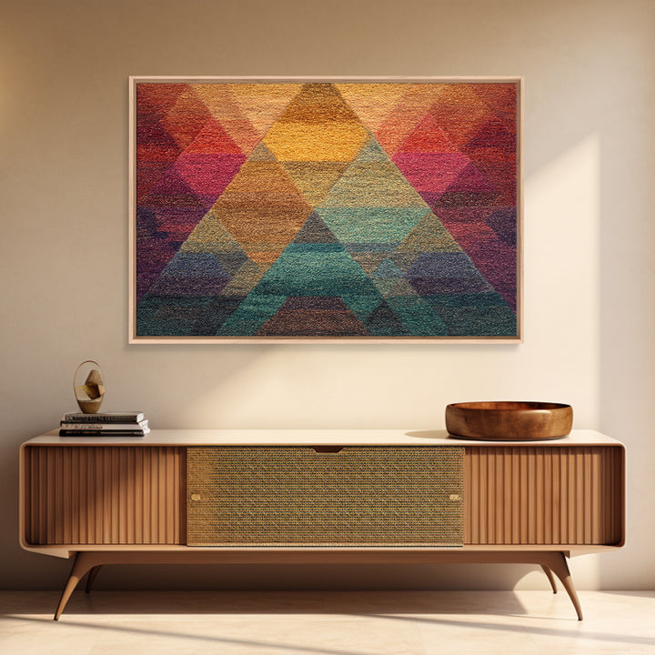 Textured Triangle Mountain Abstract Wall Art, Midcentury Modern Geometric Art Print, Colorful Decor, Framed Canvas Print