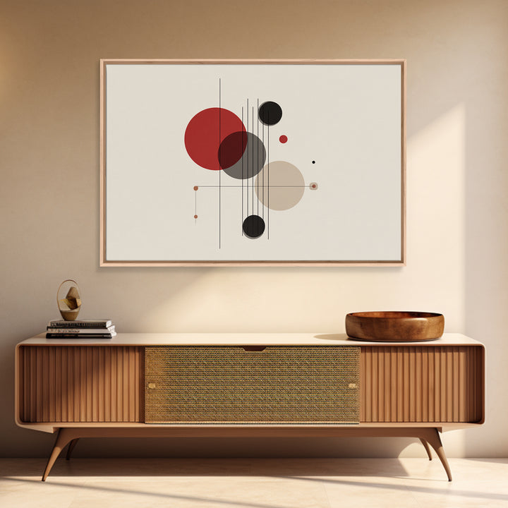 Red Beige Black Circle Balance Canvas Print, Midcentury Modern Wall Art, Bauhaus Geometric Abstract Poster, Retro Office Decor
