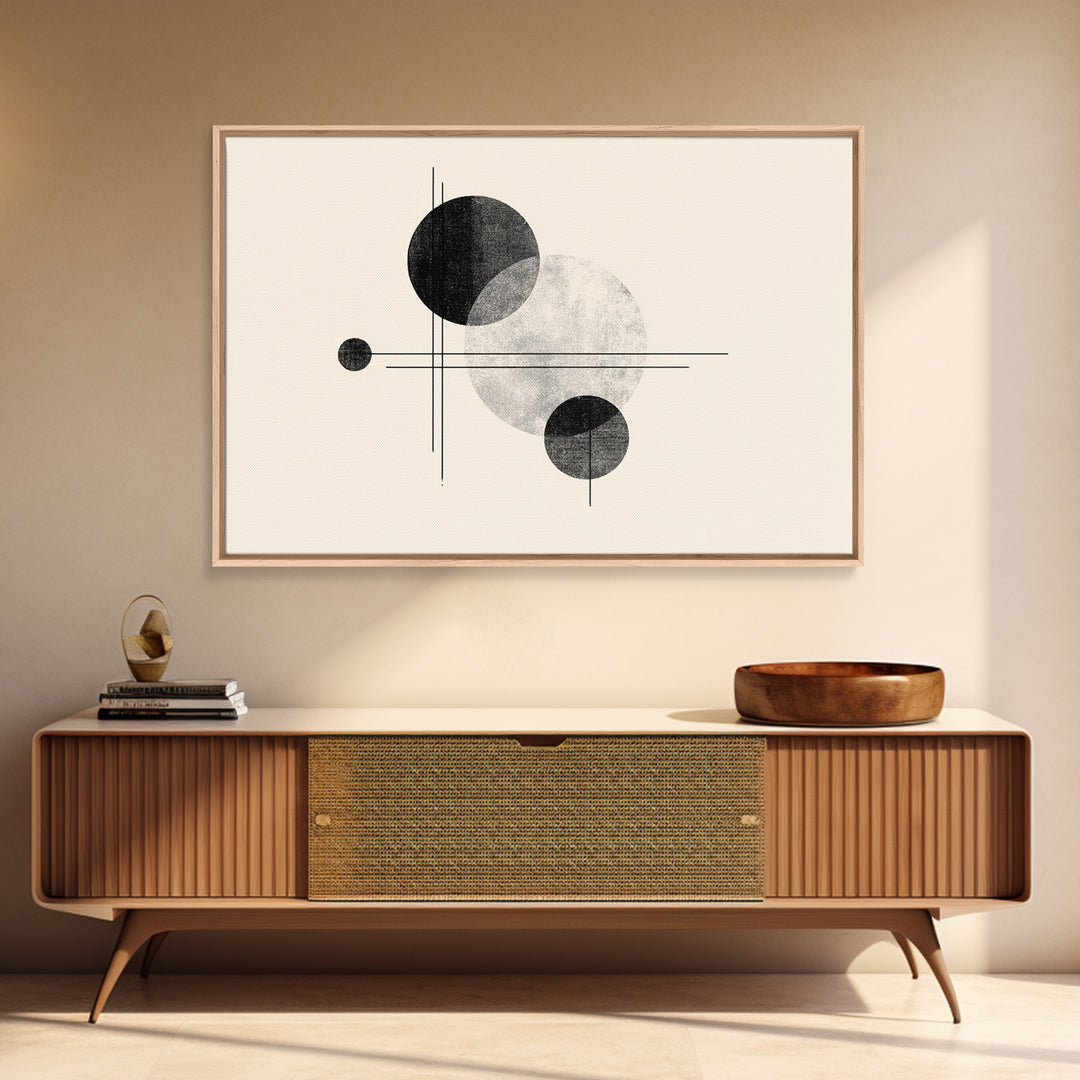Black White Textured Circle Lines Wall Art, Midcentury Modern Art Print, Minimalist Geometric Abstract Decor, Neutral Poster