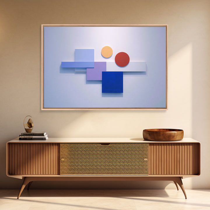 Pastel Blue Red Yellow Blocks Wall Art, Midcentury Modern Art Print, Bauhaus Geometric Abstract Decor, Colorful MCM Poster