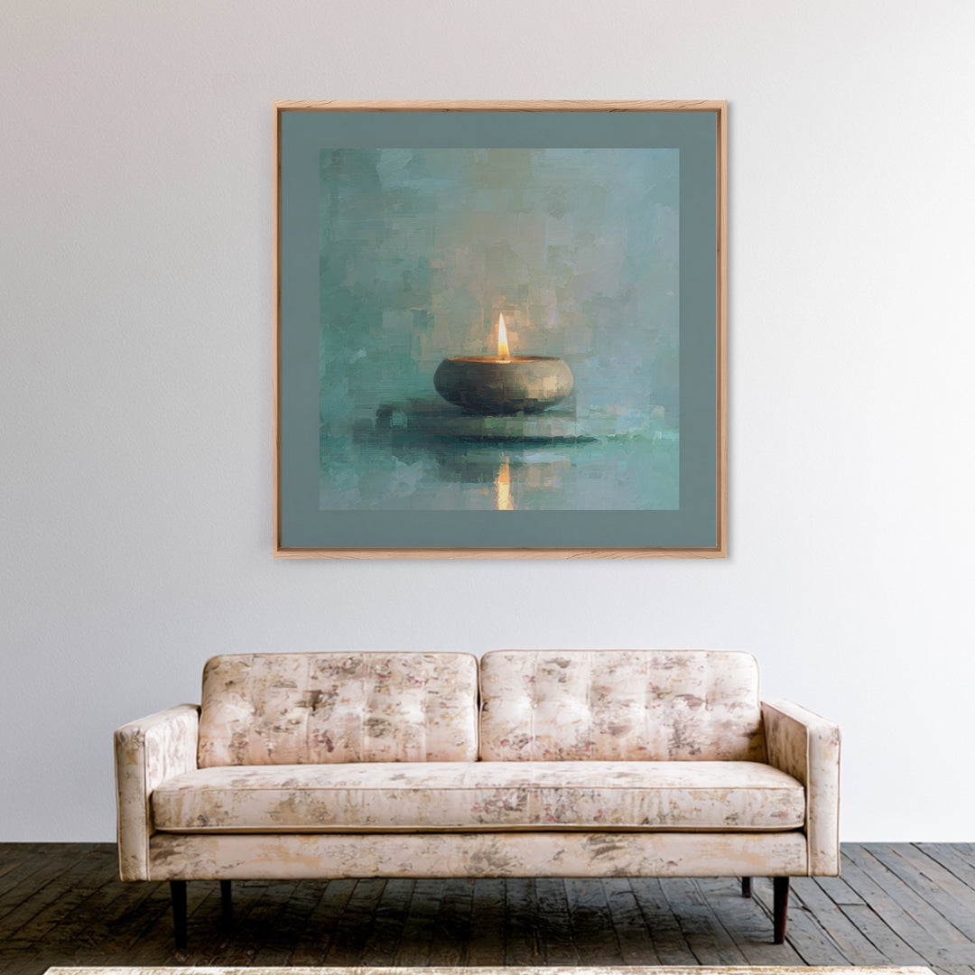 Minimal Candle Flame on Dark Background Canvas Print, Meditation Art, Modern Home Decor, Living Room Decor, Fine Art, Stillness, MED-1x1-14