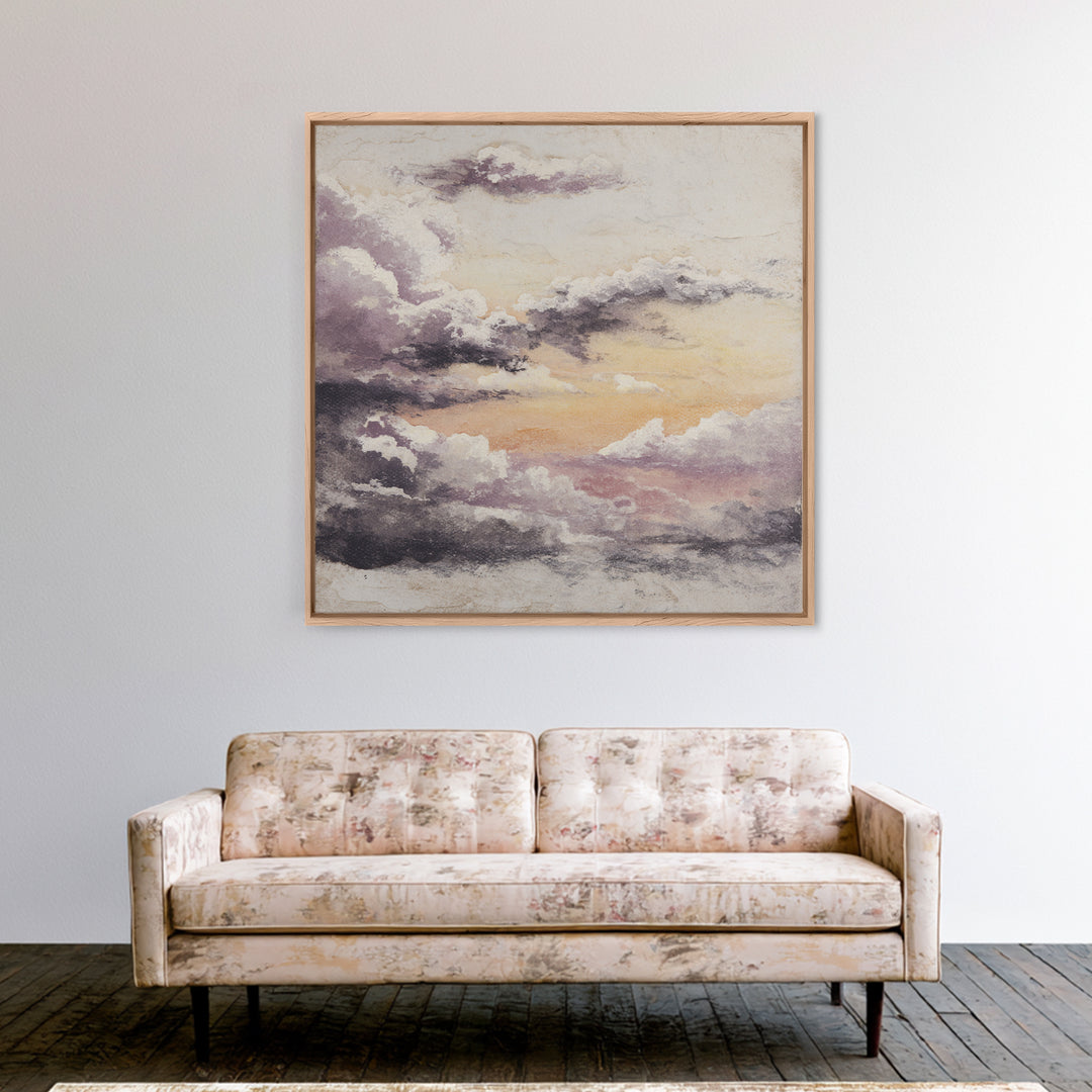 Gentle Cloudscape in Lavender and Cream Canvas Print, Meditation Art, Gallery Wall Art, Living Room Decor, Watercolor Art, MED-1x1-19