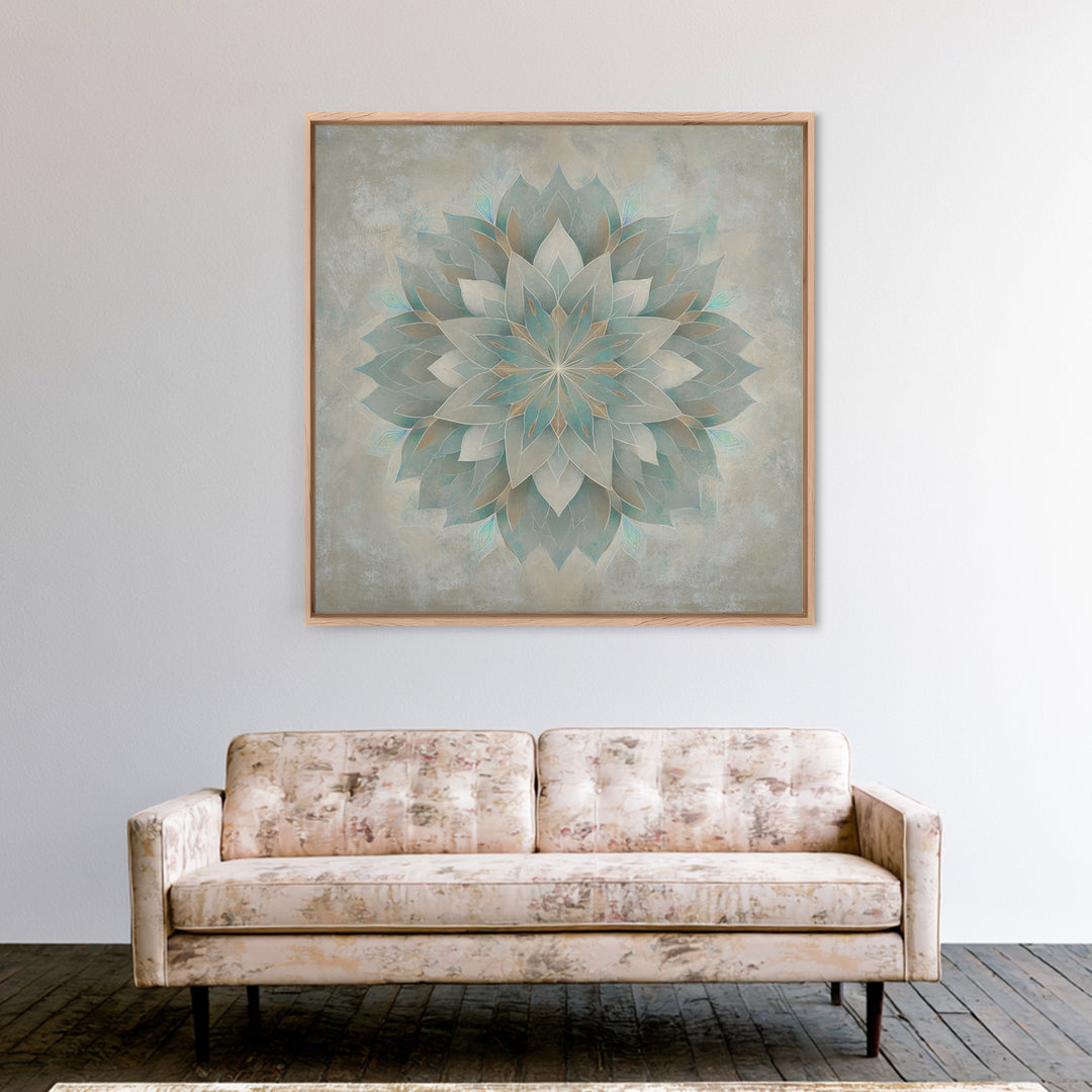 Sacred Geometry Lotus Framed Canvas Print, Meditation Art, Contemporary Art, Living Room Decor, Stillness, Modern Decor, MED-1x1-39