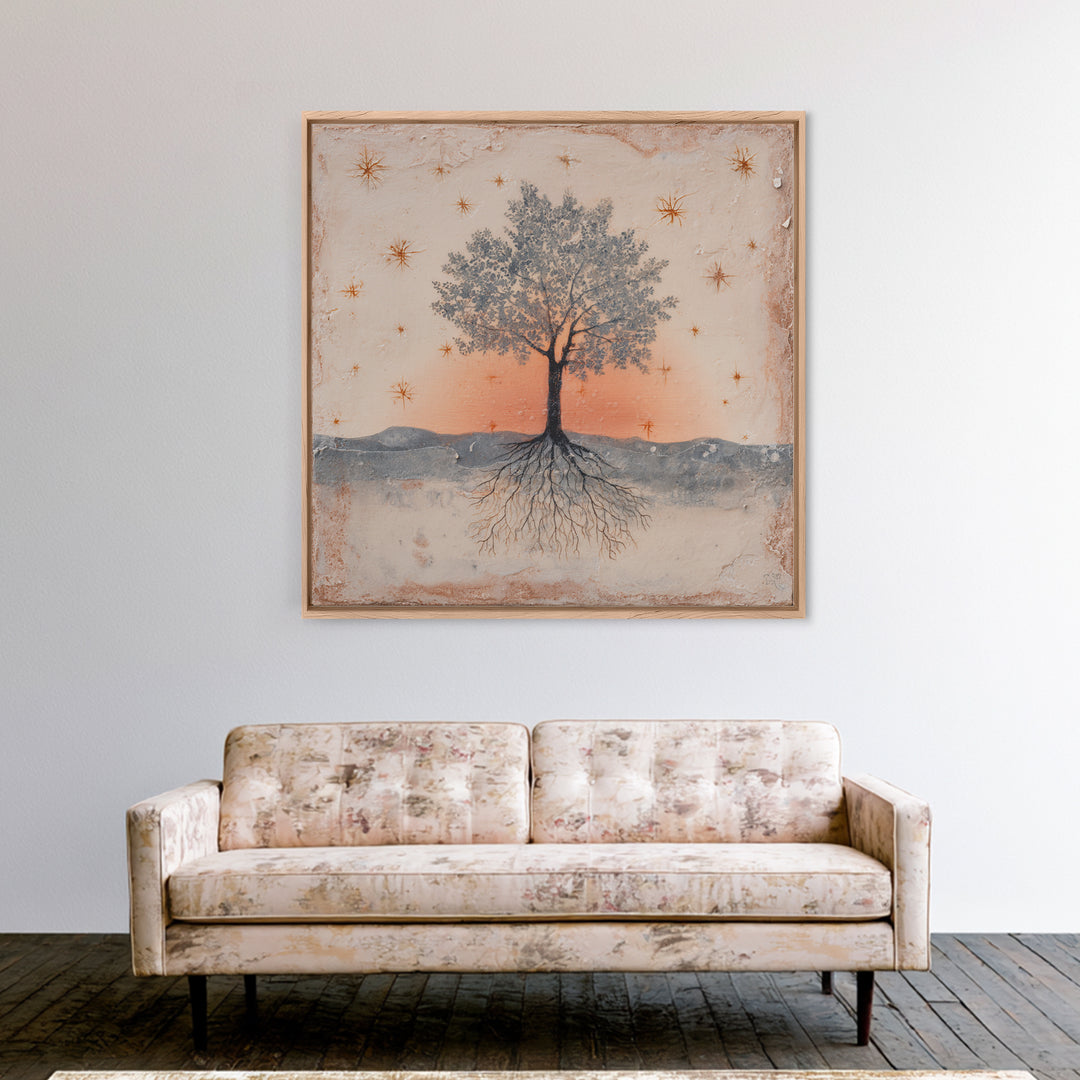 Tree of Life Framed Canvas Print, Meditation Art, Boho Wall Art, Living Room Decor, Fine Art, Stillness, Spiritual Wall Art, MED-1x1-44