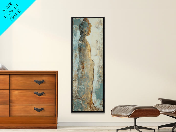 Buddha Silhouette Surrounded by Warm Light Framed Canvas Print, Meditation Art, Boho Wall Decor, Living Room Decor, Stillness, MED-1x3-19