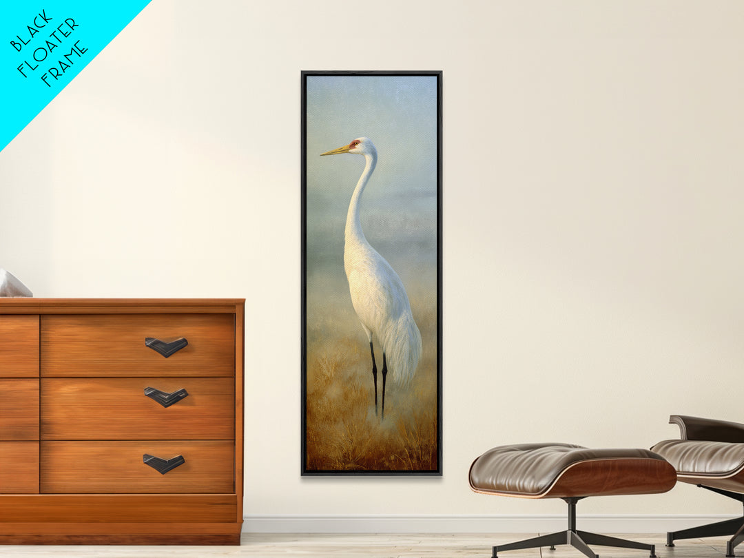 White Crane in Quiet Morning Mist Canvas Print, Meditation Art, Art Deco, Living Room Decor, Stillness, Digital Download Art, MED-1x3-28