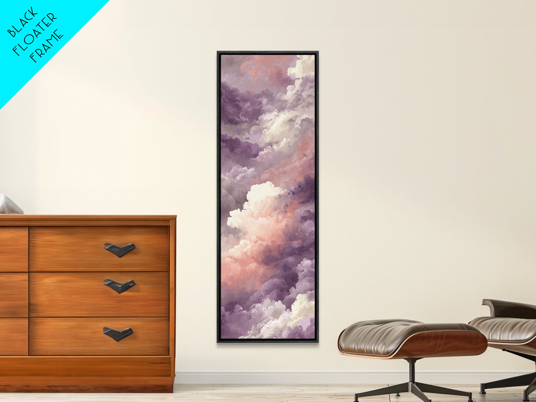 Gentle Cloudscape in Lavender and Cream Framed Canvas Print, Meditation Art, Yoga Wall Art, Living Room Decor, Stillness, MED-1x3-79