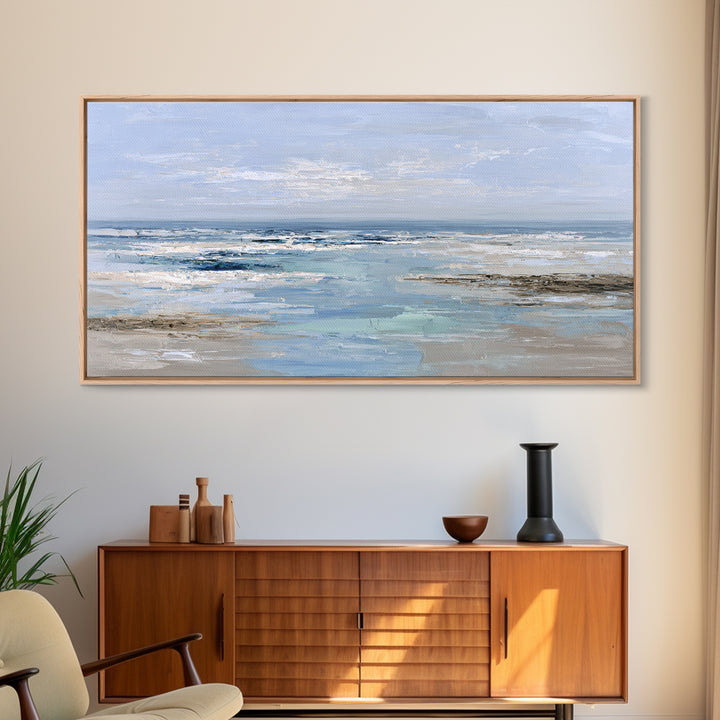 Ocean Horizon with Meditative Stillness Framed Canvas Print, Meditation Art, Luxury Decor, Living Room Decor, Stillness, MED-2x1-14