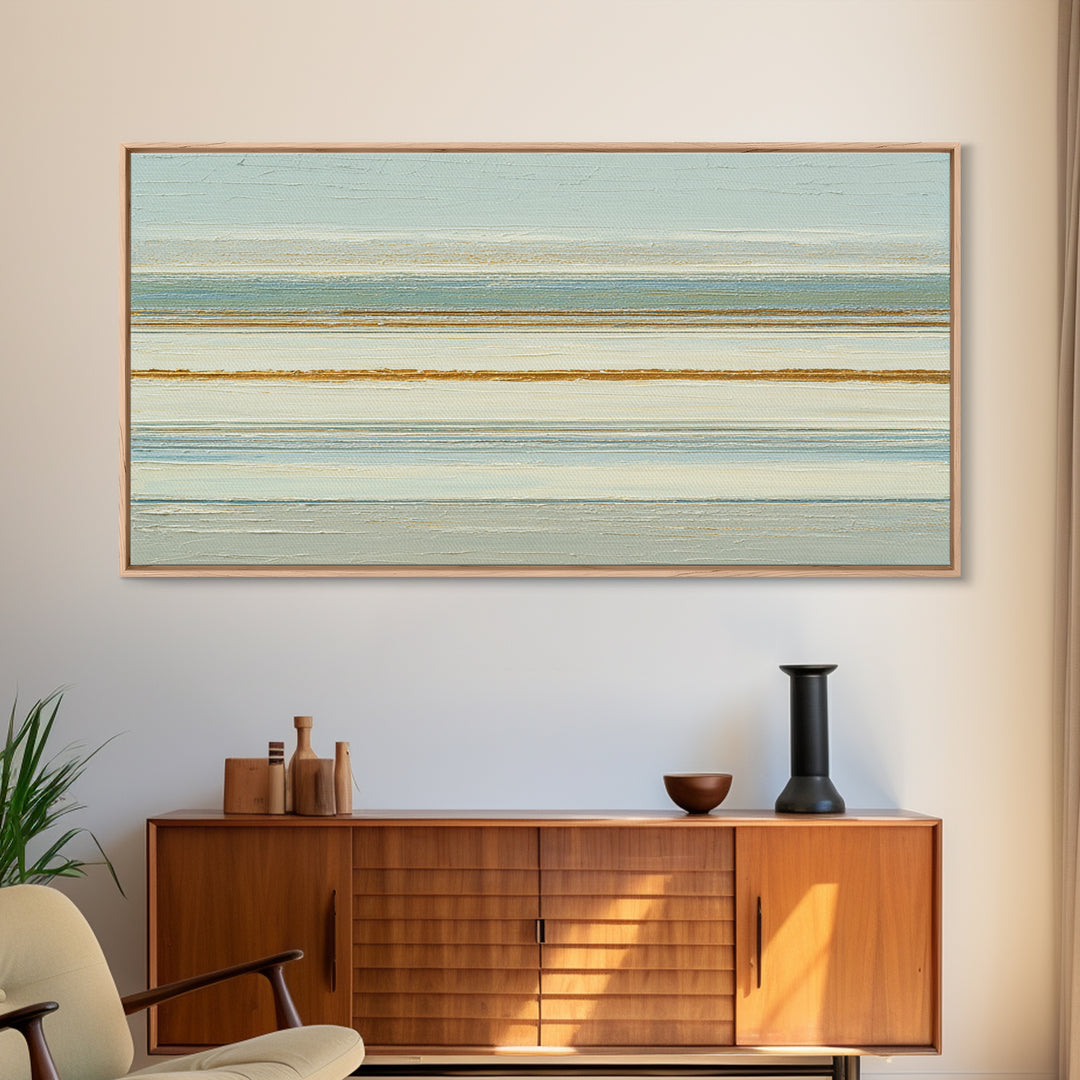 Sand Garden Lines as Minimalist Pattern Framed Canvas Print, Meditation Art, Living Room Decor, Oil Painting, Stillness, MED-2x1-43