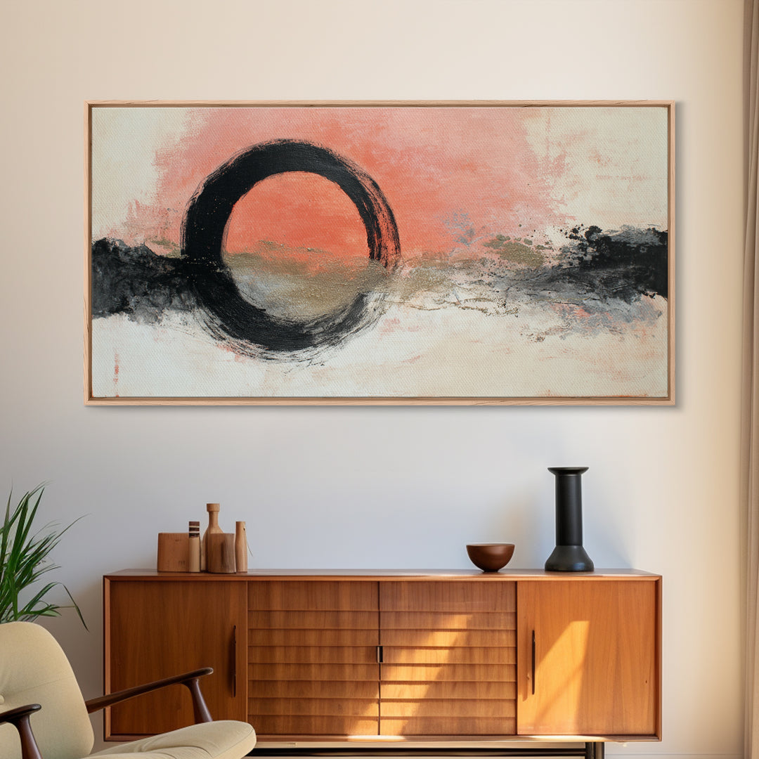 Zen Circle Brushstroke on Textured Paper Canvas Print, Meditation Art, Art Deco, Living Room Decor, Fine Art, Stillness, MED-2x1-48
