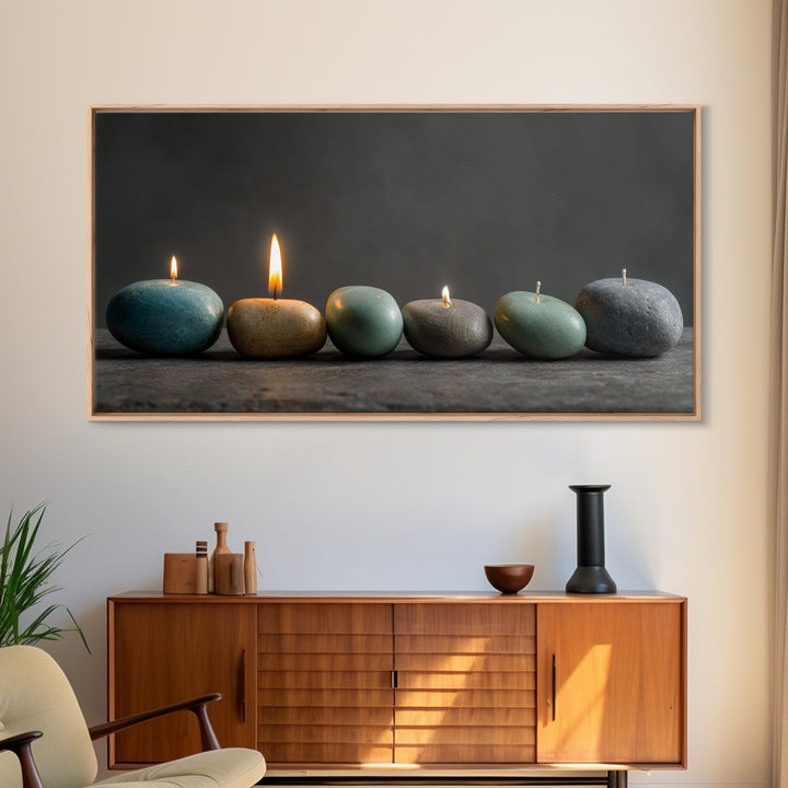 Minimal Candle Flame on Dark Background Canvas Print, Meditation Art, Original Art, Living Room Decor, Fine Art, Stillness, MED-2x1-58