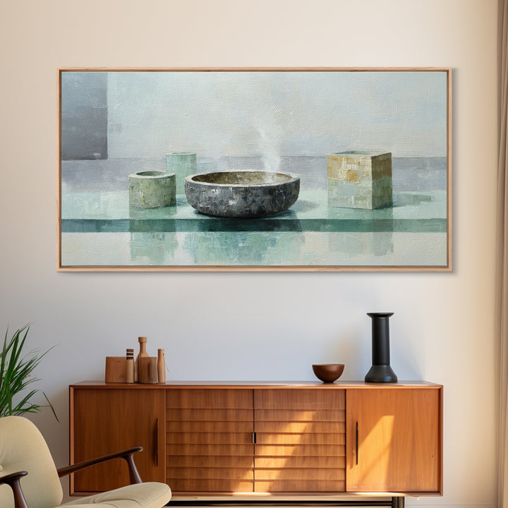 Tea Bowl and Steam Canvas Print, Meditation Art, Living Room Art, Living Room Decor, Fine Art, Stillness, Psychedelic Art, MED-2x1-89