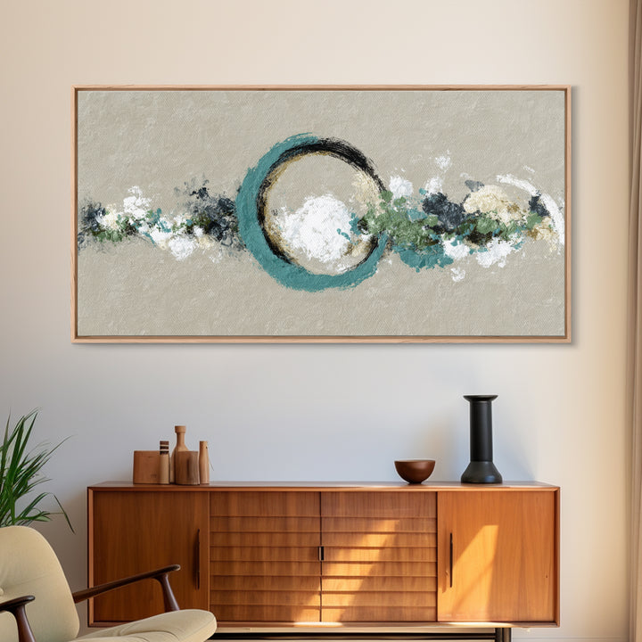 Zen Circle Brushstroke on Textured Paper Framed Canvas Print, Meditation Art, Minimalist Art, Living Room Decor, Oil Painting, MED-2x1-96