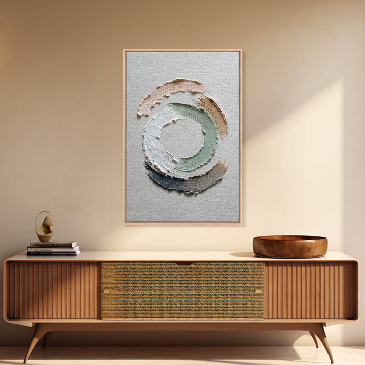 Zen Circle Brushstroke on Textured Paper Framed Canvas Print, Meditation Art, Canvas Art, Living Room Decor, Oil Painting, MED-2x3-12