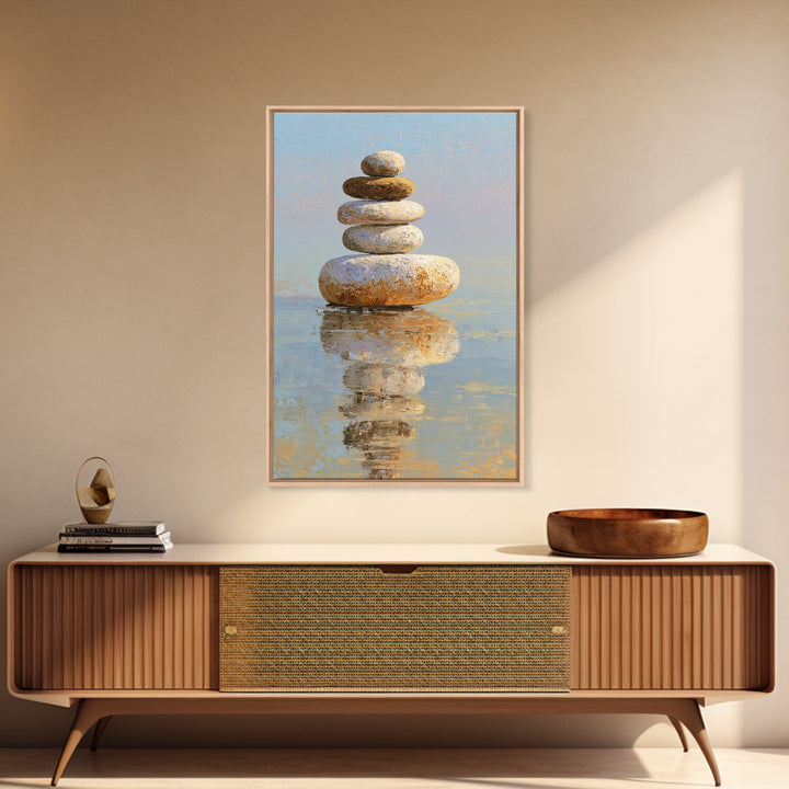 Floating Stones Balanced Above Calm Water Canvas Print, Meditation Art, Gallery Decor, Living Room Decor, Fine Art, Stillness, MED-2x3-16