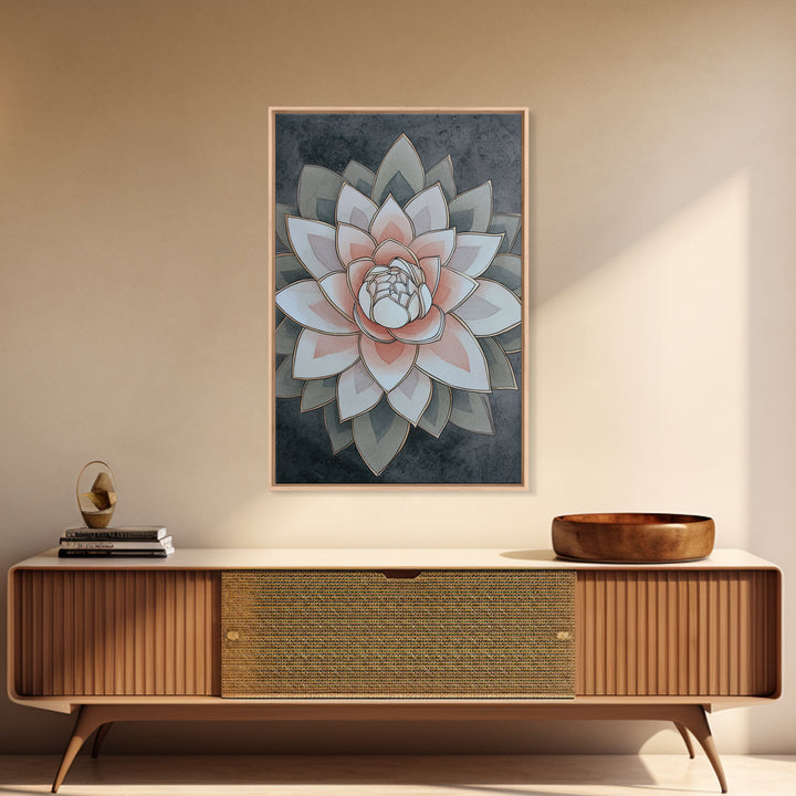 Sacred Geometry Lotus Canvas Print, Meditation Art, Hanging Wall Art, Living Room Decor, Oil Painting, Stillness, MED-2x3-95