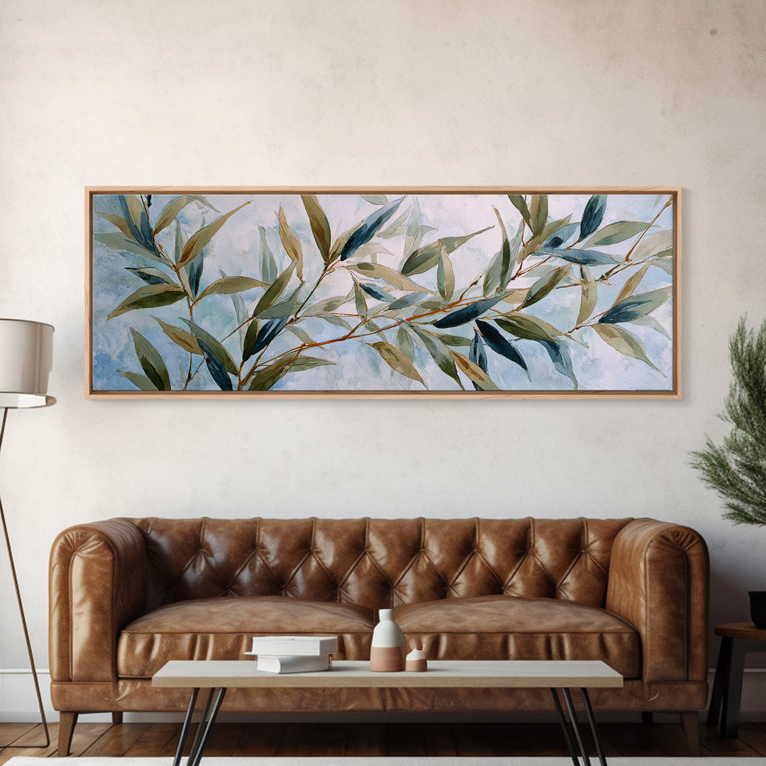 Bamboo Leaves in Gentle Ink Wash Canvas Print, Meditation Art, Fine Art Print, Living Room Decor, Fine Art, Stillness, MED-3x1-3