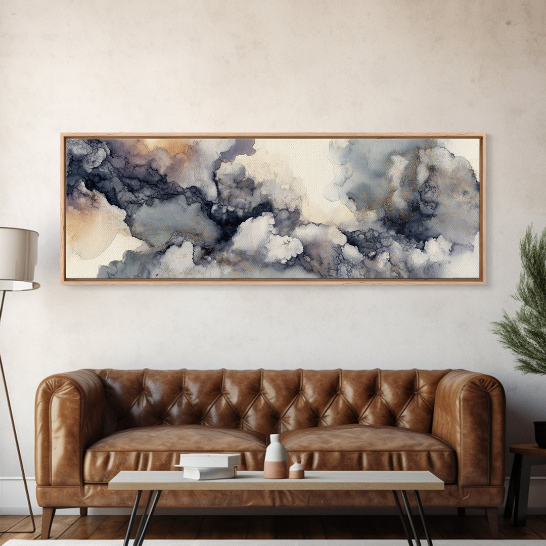 Angelic Light Rays Through Abstract Clouds Canvas Print, Meditation Art, Boho Wall Decor, Living Room Decor, Stillness, MED-3x1-38