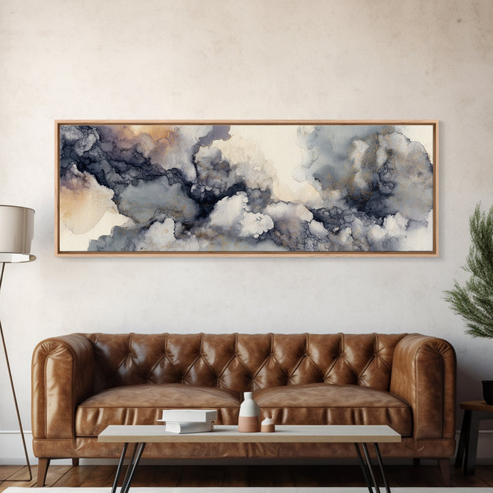 Angelic Light Rays Through Abstract Clouds Canvas Print, Meditation Art, Boho Wall Decor, Living Room Decor, Stillness, MED-3x1-38