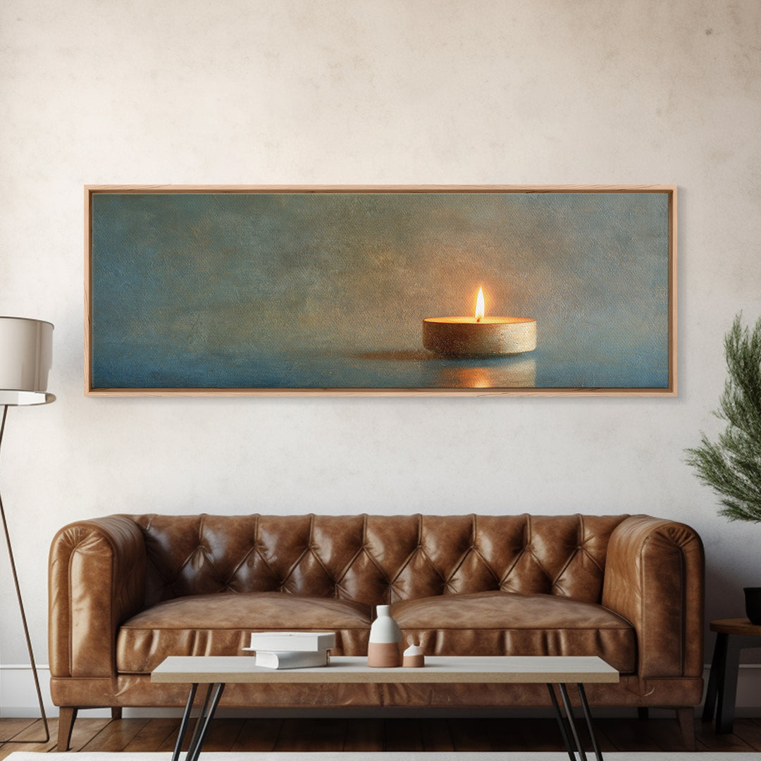 Minimal Candle Flame on Dark Background Canvas Print, Meditation Art, Modern Home Decor, Living Room Decor, Fine Art, Stillness, MED-3x1-6