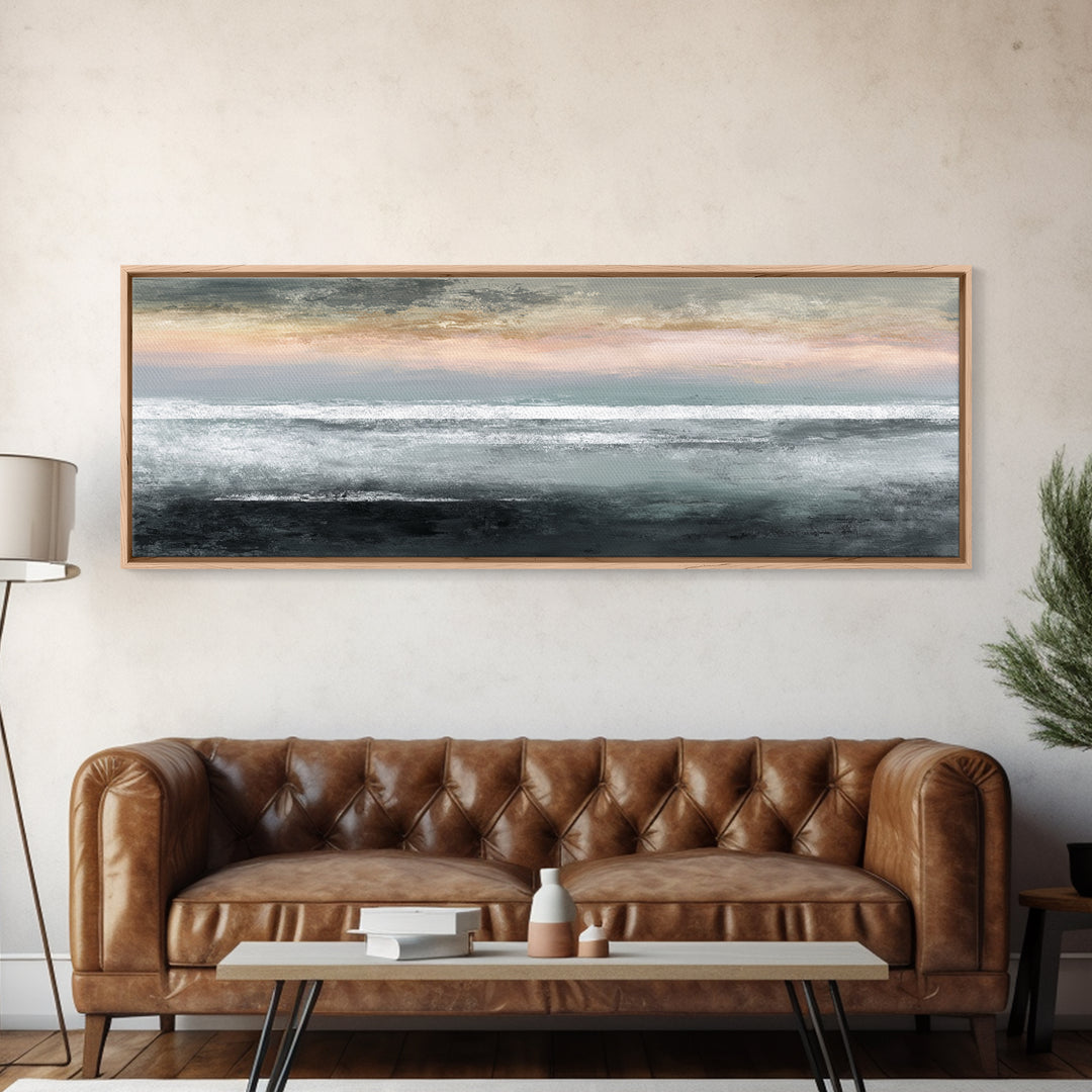 Ocean Horizon with Meditative Stillness Framed Canvas Print, Meditation Art, Living Room Art, Living Room Decor, Oil Painting, MED-3x1-82