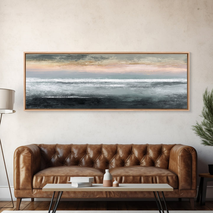 Ocean Horizon with Meditative Stillness Framed Canvas Print, Meditation Art, Living Room Art, Living Room Decor, Oil Painting, MED-3x1-82