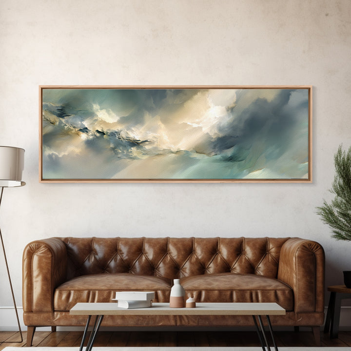Angelic Light Rays Through Abstract Clouds Canvas Print, Meditation Art, Gallery Wall Art, Living Room Decor, Abstract Art, MED-3x1-86