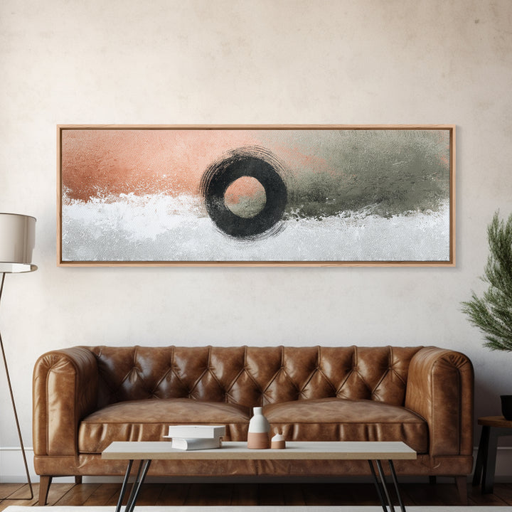 Zen Circle Brushstroke on Textured Paper Canvas Print, Meditation Art, Canvas Art, Living Room Decor, Oil Painting, Stillness, MED-3x1-92