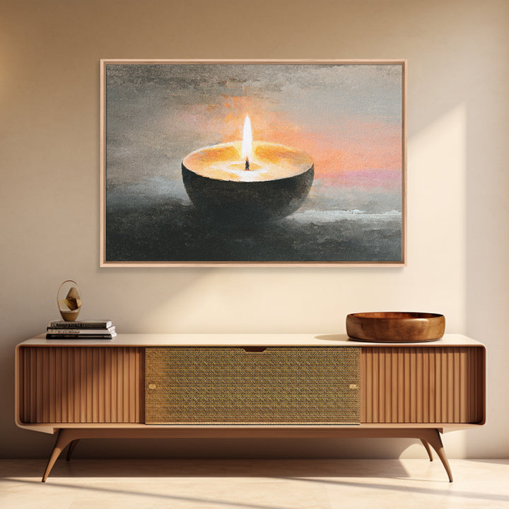 Minimal Candle Flame on Dark Background Canvas Print, Meditation Art, Mandala Wall Art, Living Room Decor, Fine Art, Stillness, MED-3x2-42
