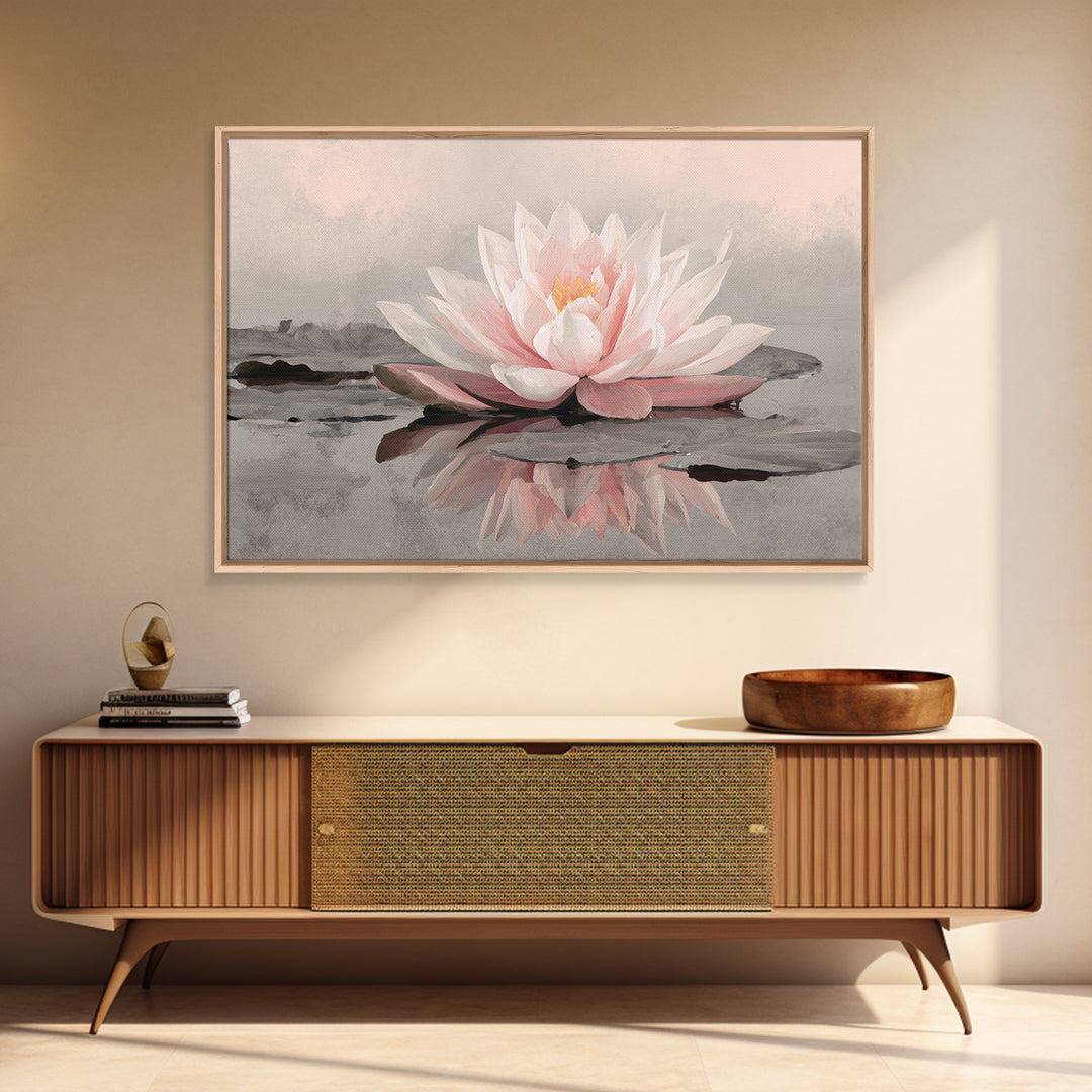 Lotus Flower Glowing Framed Canvas Print, Meditation Art, Art Print, Living Room Decor, Watercolor Art, Stillness, MED-3x2-77