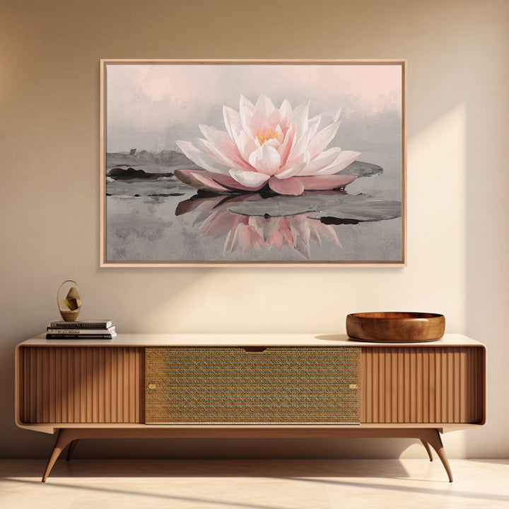 Lotus Flower Glowing Framed Canvas Print, Meditation Art, Art Print, Living Room Decor, Watercolor Art, Stillness, MED-3x2-77