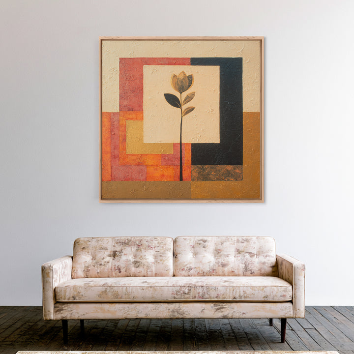 Single Flower Stem Framed Canvas Print, Minimalist Art, Art, Living Room Decor, Oil Painting, Minimal, Canvas Tote Bag, MIN-1x1-12