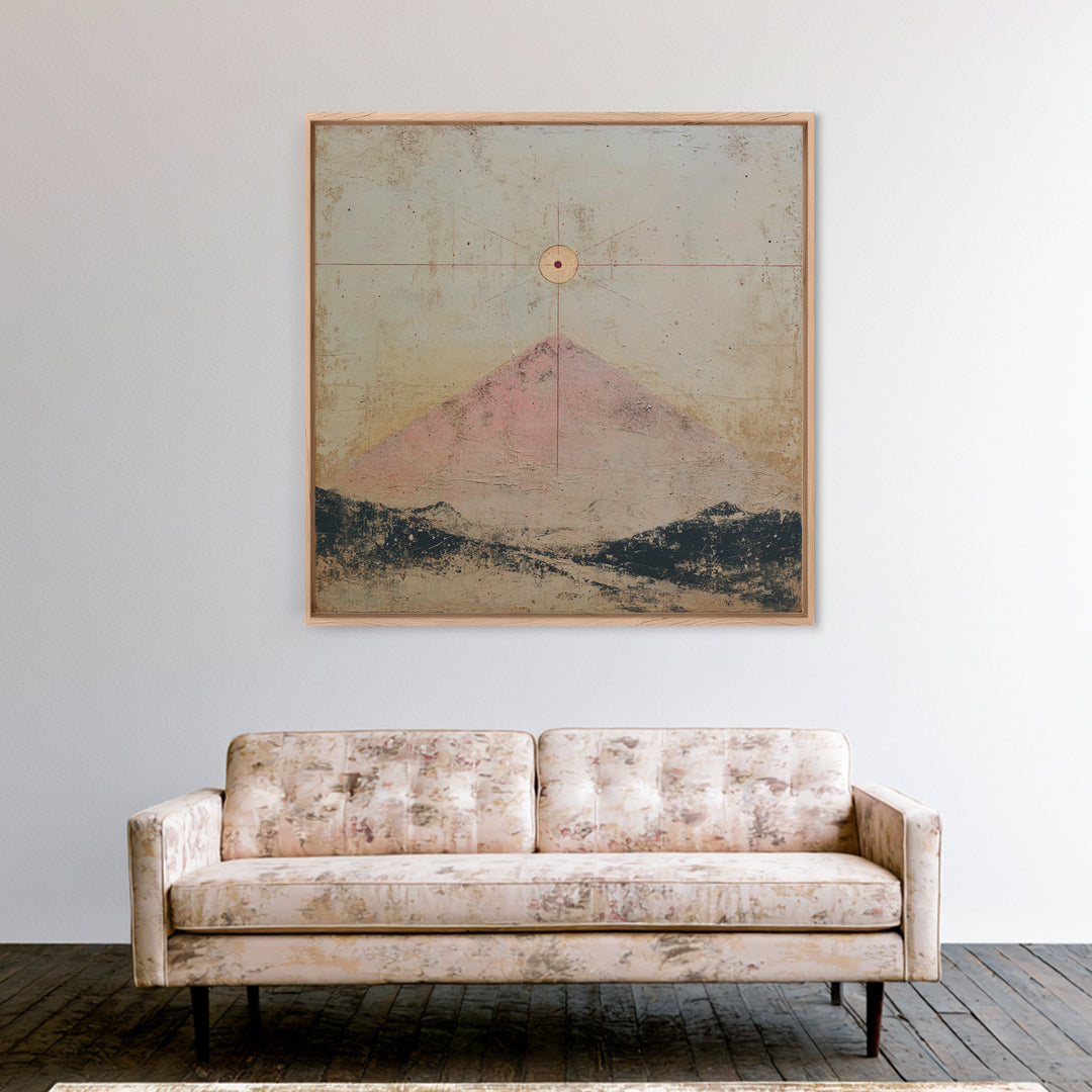 Thin Line Mountain Framed Canvas Print, Minimalist Art, Boho Wall Art, Living Room Decor, Oil Painting, Minimal, MIN-1x1-2