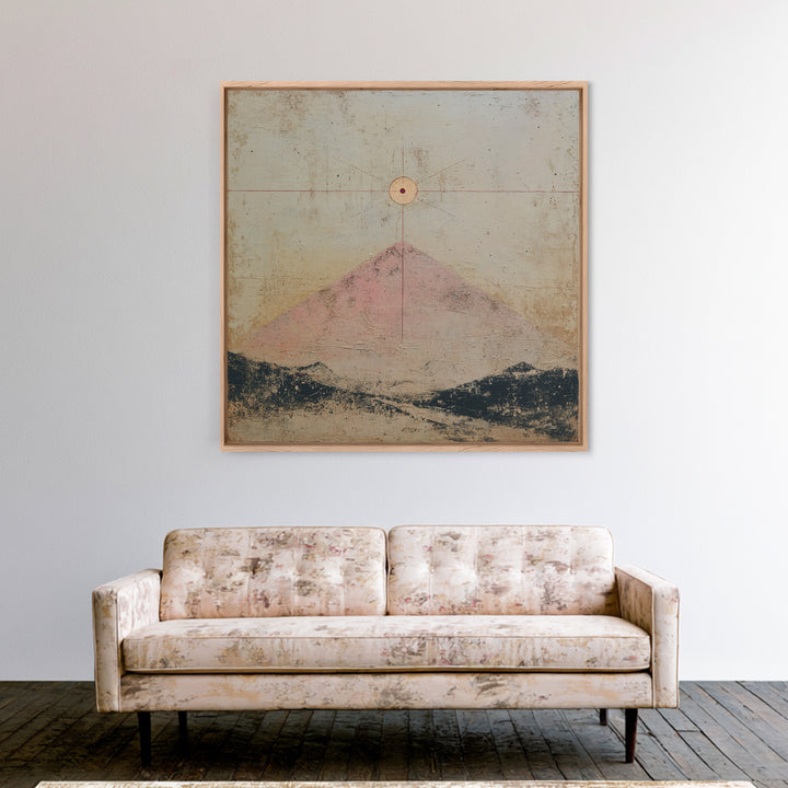 Thin Line Mountain Framed Canvas Print, Minimalist Art, Boho Wall Art, Living Room Decor, Oil Painting, Minimal, MIN-1x1-2
