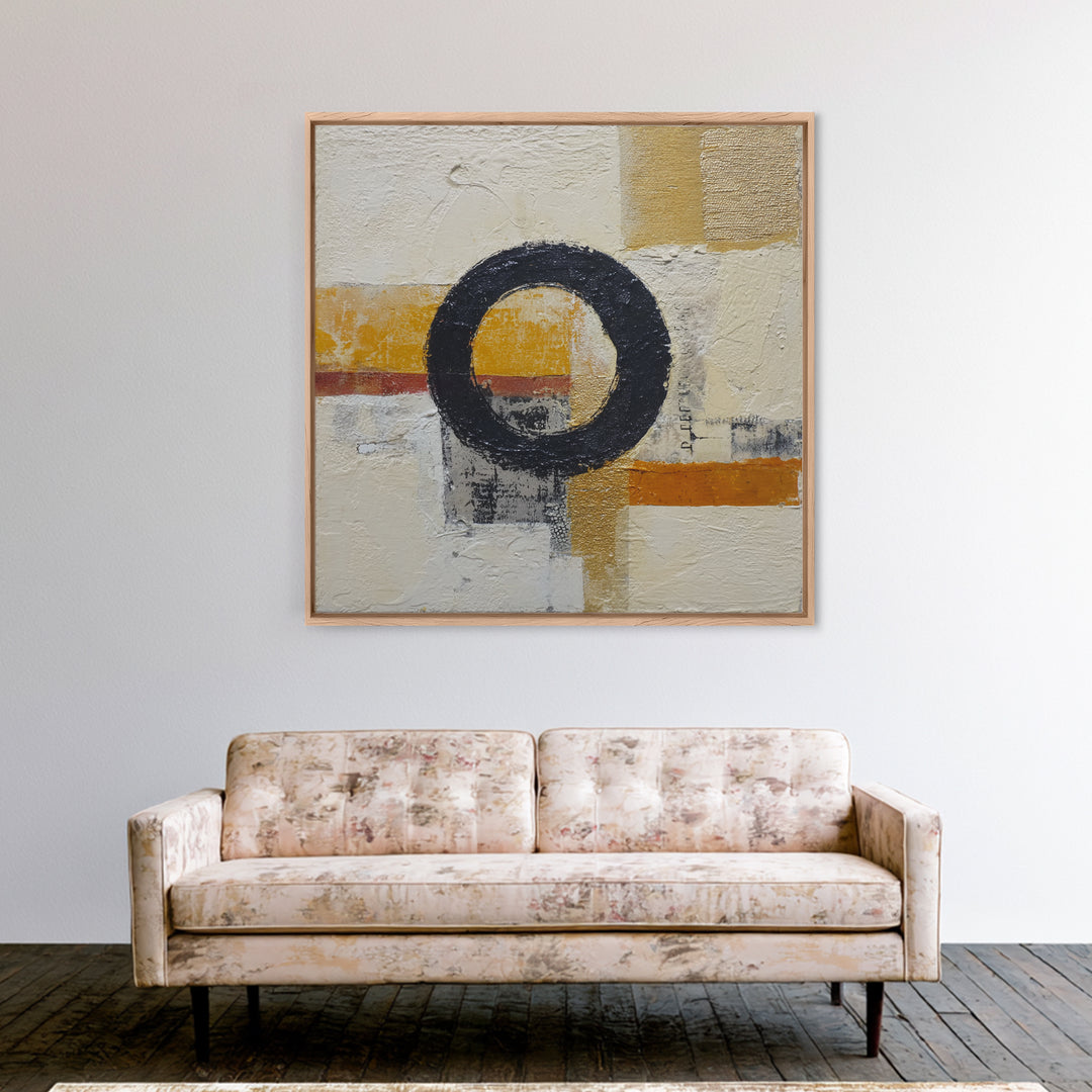 Single Black Circle on Warm Ivory Ground Canvas Print, Minimalist Art, Room Decor, Living Room Decor, Fine Art, Minimal, MIN-1x1-25