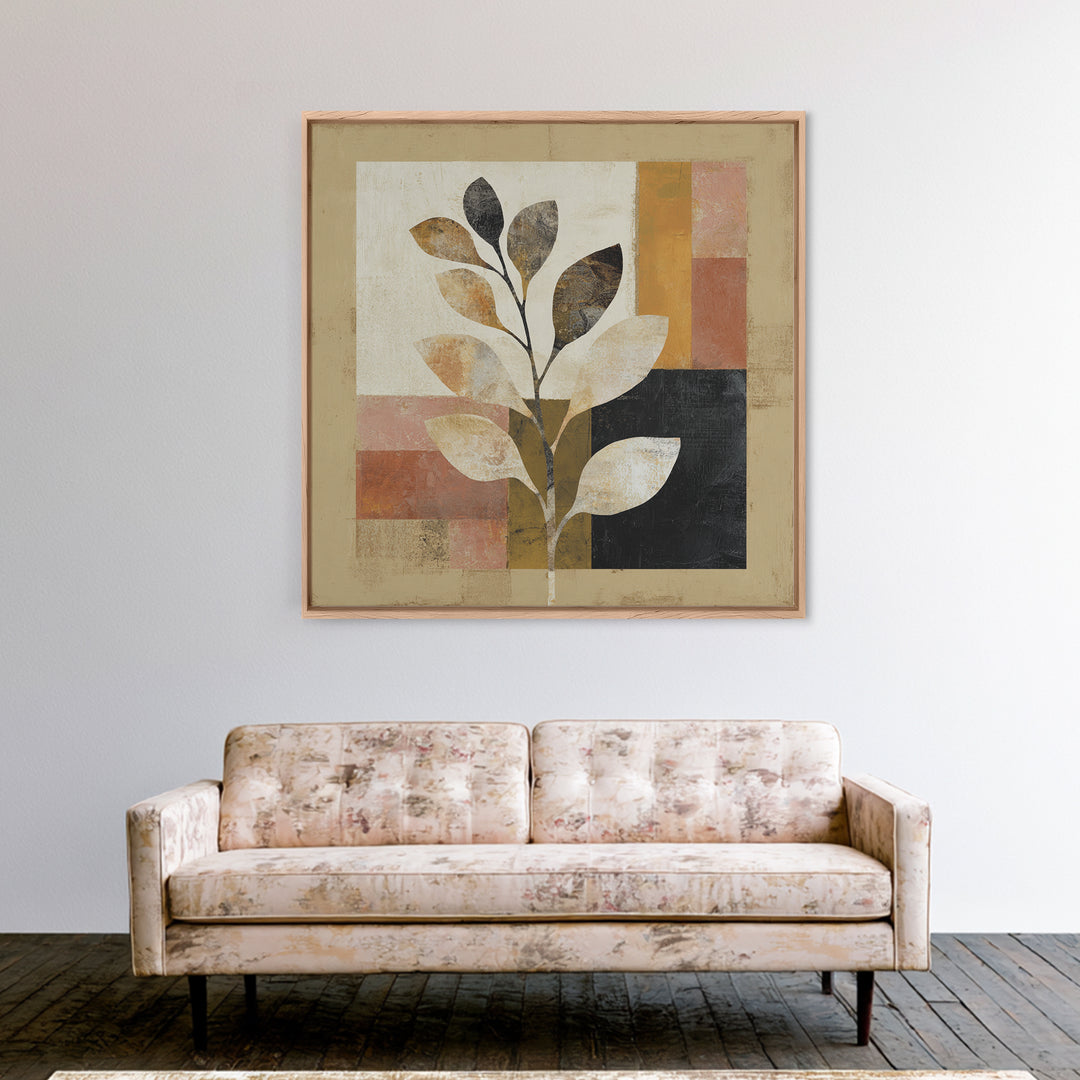 Minimal Branch Silhouette Framed Canvas Print, Minimalist Art, Black Art, Living Room Decor, Oil Painting, Minimal, MIN-1x1-27